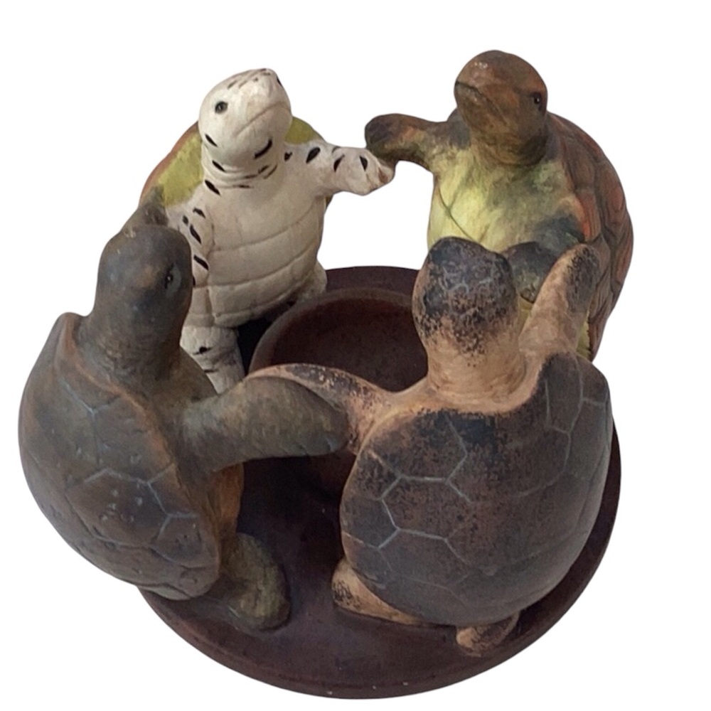 2002 Penco Circle Of Friends Turtle Quartet Holding Hands Rustic Candle Holder